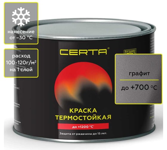 Изображение товара Краска термостойкая антикоррозионная Certa до 700С, графит, 0,4 кг CPR00061