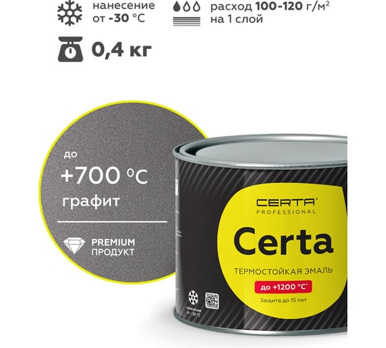 Изображение товара Краска термостойкая антикоррозионная Certa до 700С, графит, 0,4 кг CPR00061