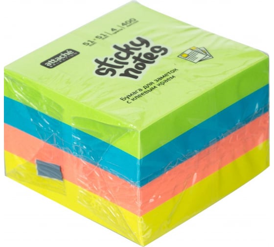 Изображение товара Стикеры Attache Selection 51х51 мм, неоновые, 4 цвета, 400 листов 1141132