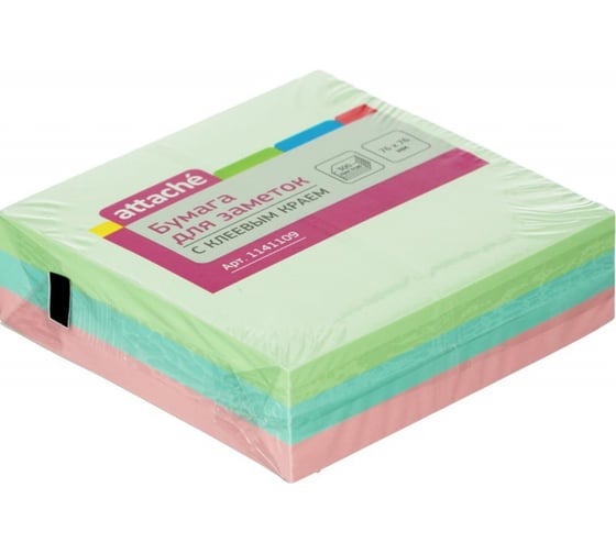 Изображение товара Стикеры Attache 76х76 мм, пастельные, 3 цвета, 1 блок, 300 листов 1141109