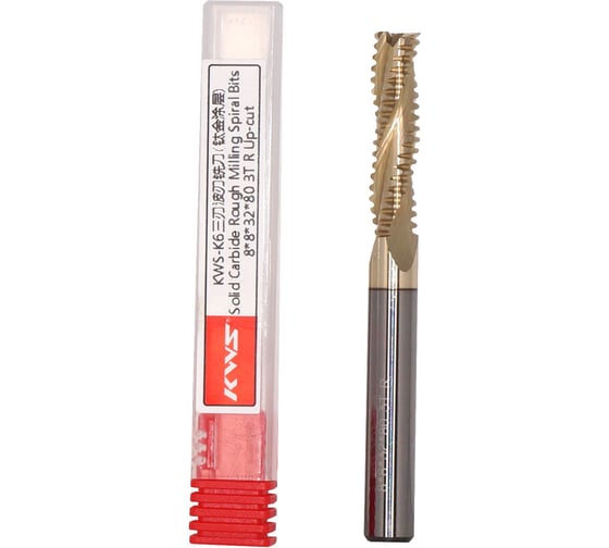 Изображение товара Фреза спиральная черновая (стружка вверх) KWS 8х8х32х80 Z3 RH Golden Coating RFG1B0001