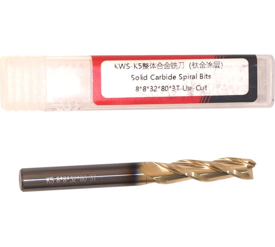 Изображение товара Фреза спиральная чистовая (стружка вверх) KWS 8х8х32х80 Z3 RH Golden Coating 4093-020ZZ-99996746