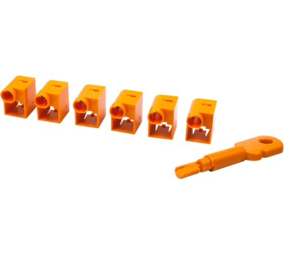 Изображение товара Комплект блокираторов коннектора LANMASTER RJ-45, 6 шт и ключ, оранжевый LAN-SEC45-CL-SET-OR