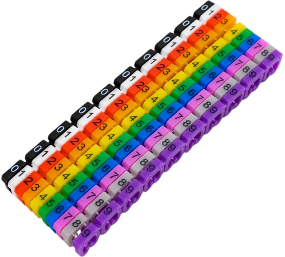 Изображение товара Набор цветных маркировочных кабельных клипс LANMASTER с цифрами для кабелей LAN-MCC-NUM-SET-C5E