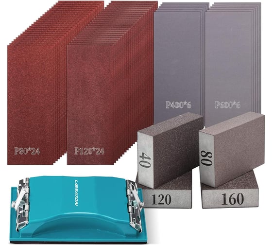 Изображение товара Шлифовальный набор LIBRATON держатель наждачной бумаги, наждачная бумага и шлифовальные губки 80/120/400/600 900911
