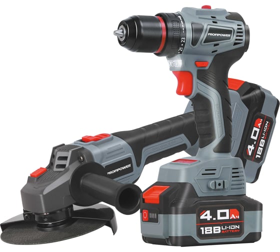 Изображение товара Аккумуляторный бесщеточный набор 2в1 Profipower Тип-2 УШМ MKDGA-18V, шуруповерт MKBL-18B, Li-ion-2шт 18В, 4.0Ач, З/У E0220
