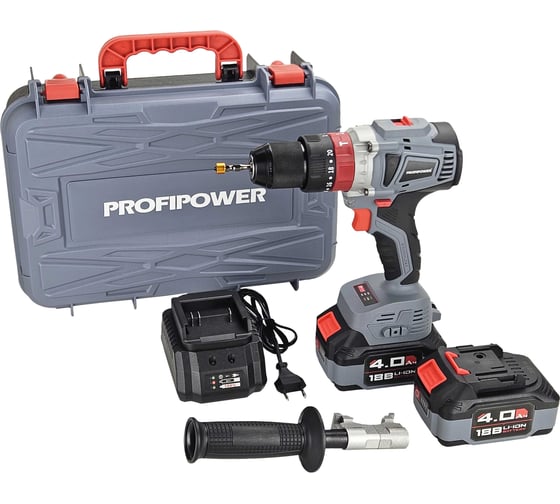 Изображение товара Аккумуляторная дрель бесщеточная ударная Profipower MKDHP-20V (Li-ion-2шт, 4.0Ач, 90Нм, 2 скорости, З/У, кейс) E0087M1