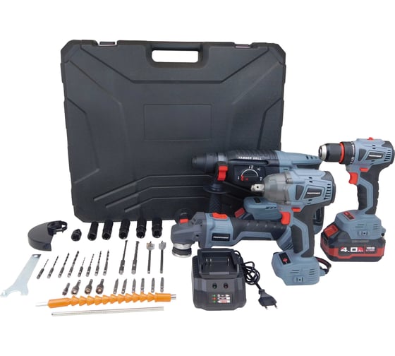 Изображение товара Аккумуляторный бесщеточный набор 4 в 1 Profipower ProfiSet-4F18 Li-ion 2шт, 4Ач, З/У, кейс, E0081, E0080, T0056, T0058, E0093