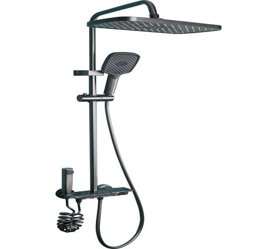 Изображение товара Душевая система 4-х функц. со смесителем и изливом (компл.с шлангом и душ. лейкой) латунь цвет графит 657350 1/1 Gota Rocio 657350-GOTA