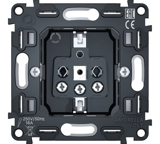 Изображение товара Механизм электрической розетки Ambrella VOLT 16A-250V 2P+E с заземлением на винтовых зажимах VM141