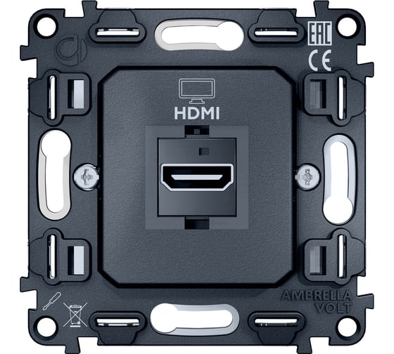 Изображение товара Механизм розетки Ambrella VOLT HDMI 2.0 40V/500mA 2.0GHz 5-18Gbit/s VM222