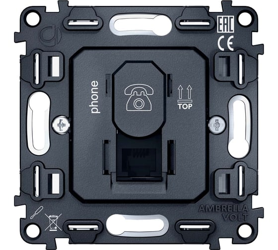 Изображение товара Механизм телефонной розетки Ambrella VOLT RJ-11 (4P4C) с автоматической защитной шторкой VM190