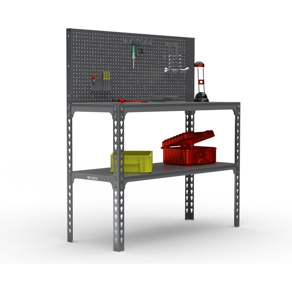 Изображение товара Стол-верстак ООО Металекс 950x1200x500 с одной полкой и перфопанелью серый