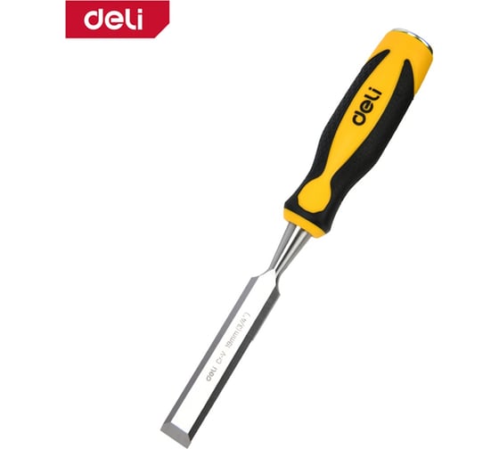 Изображение товара Плоская стамеска DELI 22мм DL6222-E1 (CrV сталь, рабочая длина 140мм, угол заточки 25 град, прорезиненная рукоять) 179421