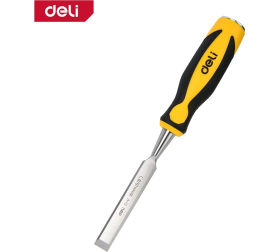 Изображение товара Плоская стамеска DELI 16мм DL6216-E1 (CrV сталь, рабочая длина 140мм, угол заточки 25 град, прорезиненная рукоять) 179419