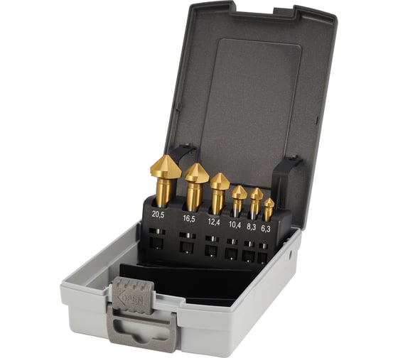 Изображение товара Набор зенковок H-Tools 90гр. 6.3-20.5мм 3z HSSE-Co5 TiN 6шт 795806EHT