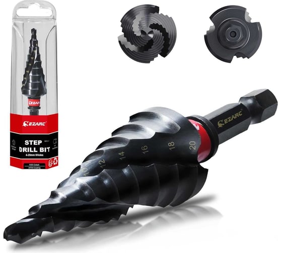 Изображение товара Кобальтовое ступенчатое сверло Ezarc диаметр 4-20 мм, для металла, нержавеющей стали, дерева и пластика 80374202