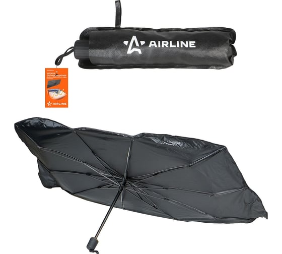 Изображение товара Шторка солнцезащитная Airline 80x140 см, на лобовое стекло, зонт, складная, черная/серая ADSS006