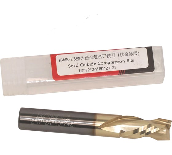 Изображение товара Фреза спиральная KWS двунаправленный рез 12*12*24*80 Z2+2 RH Golden Coating RFK1E0006