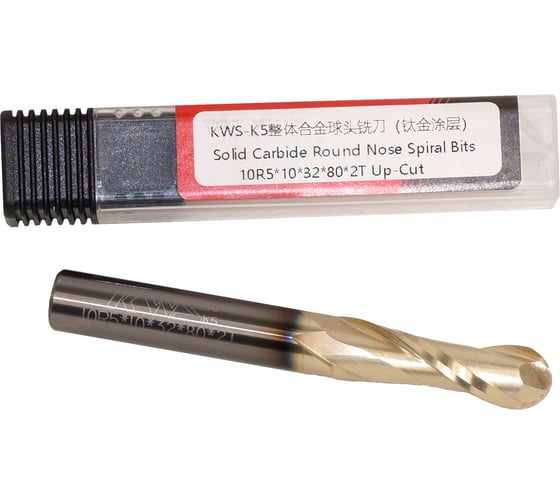 Изображение товара Фреза спиральная чистовая со сферическим торцом KWS (стружка вверх) 10*32*80 R5 Z2 RH RFK1C0006