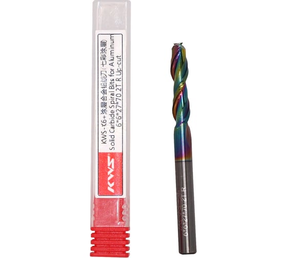 Изображение товара Фреза спиральная чистовая по алюминию (стружка вверх) KWS 6х6х27х70 Z2 RH Color Coating RFG9Z0282