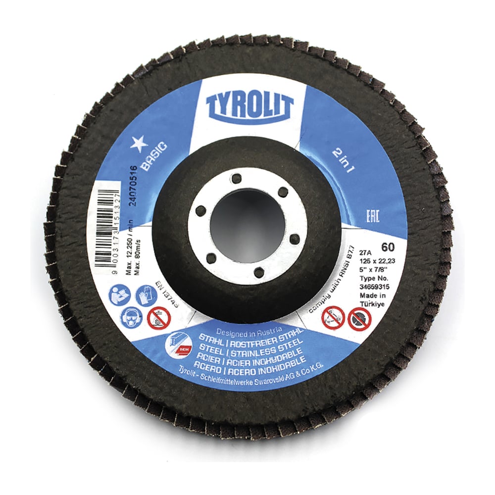 Изображение товара Лепестковый круг Tyrolit 125 мм для шлифовки металлов и нержавеющей стали