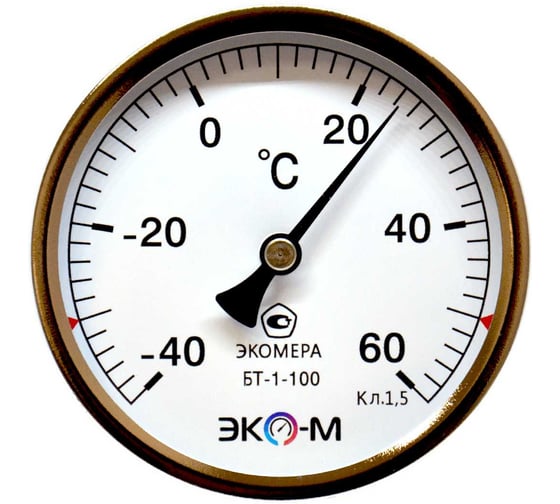 Изображение товара Термометр биметаллический ЭКО-М ЭКОМЕРА БТ-1-100, -40-60С, L=60 БТ-1-100-40...60С-L60
