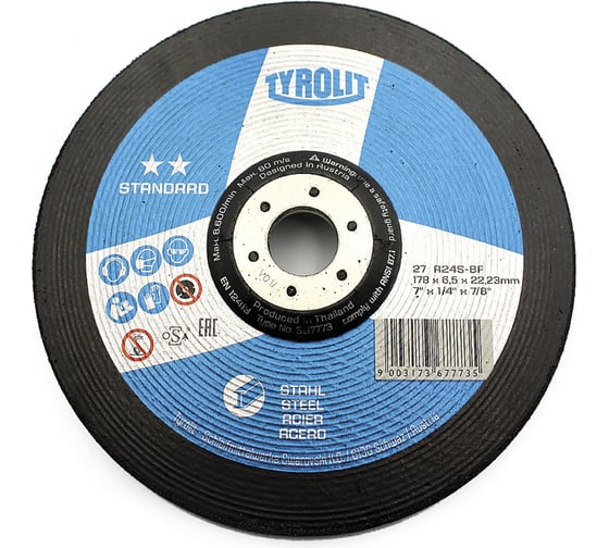 Изображение товара Обдирочный армированный круг Tyrolit на бакелитовой связке, 178x6.5x22.23, A 24 S BF TRL0-036-7773 TRL0-036-7773K