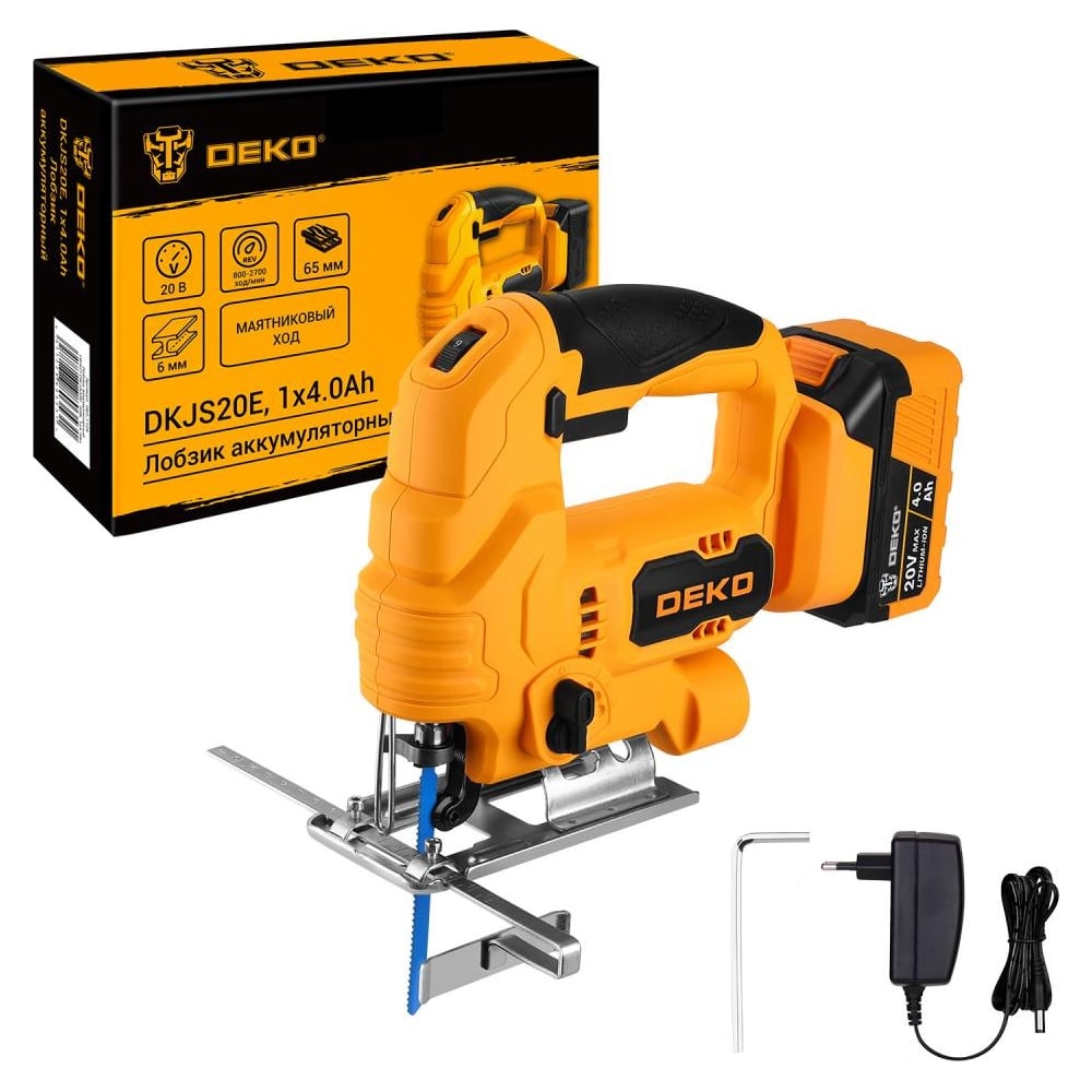 Изображение товара Лобзик аккумуляторный DEKO DKJS20E, 20В, 1x4.0Ач 083-1124