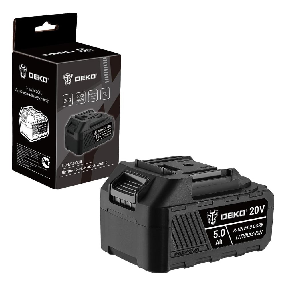 Изображение товара Аккумулятор DEKO R-UNV5.0 CORE, Li-ion, 20В, 5.0А*ч 083-1016