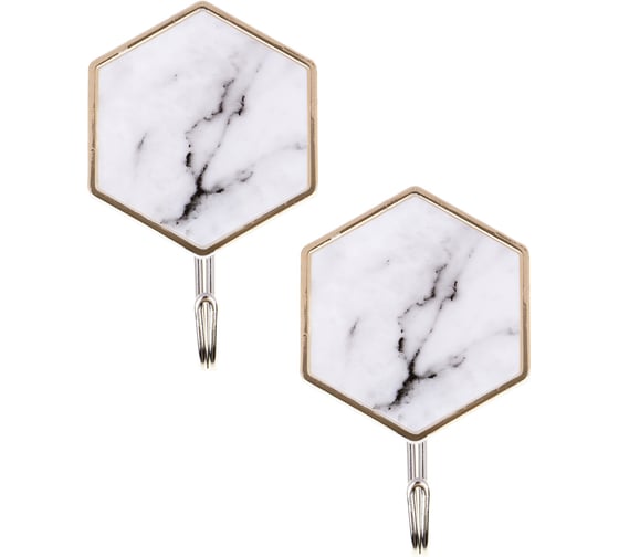 Изображение товара Крючки самоклеящиеся VETTA Белый мрамор, 2 шт, пластик, металл 440-376