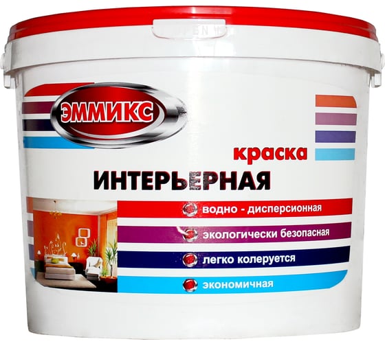 Изображение товара Интерьерная краска для мебели Эммикс моющаяся, без запаха, по дереву, белый, 14 кг 4690417047314