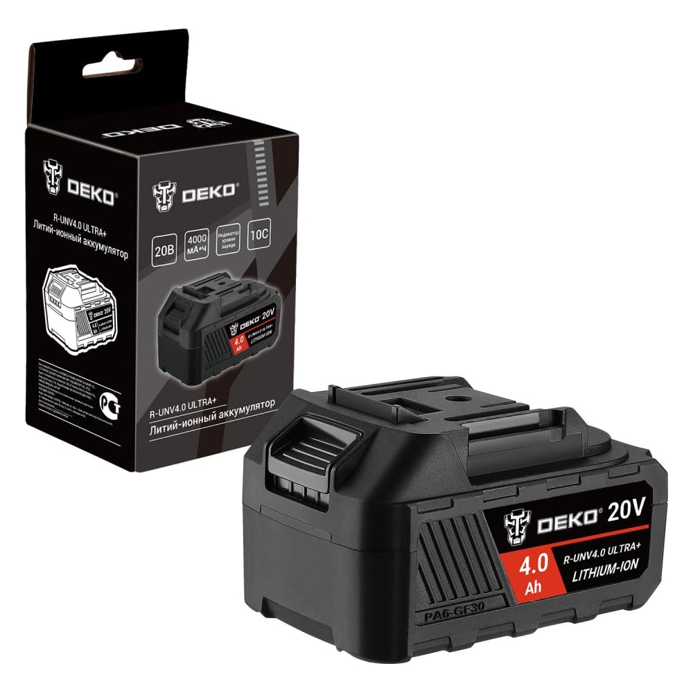 Изображение товара Аккумулятор DEKO R-UNV4.0 ULTRA+, Li-ion, 20В, 4.0А_ч, с повышенной токоотдачей 083-1017