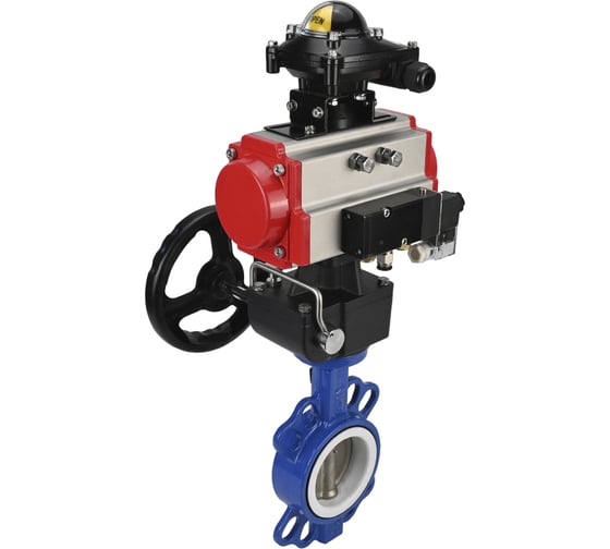 Изображение товара Затвор DN.ru WCB-316L-PTFE Ду300 Ру16 с пневмоприводом, пневмораспределителем, БКВ, дублером D050-00347