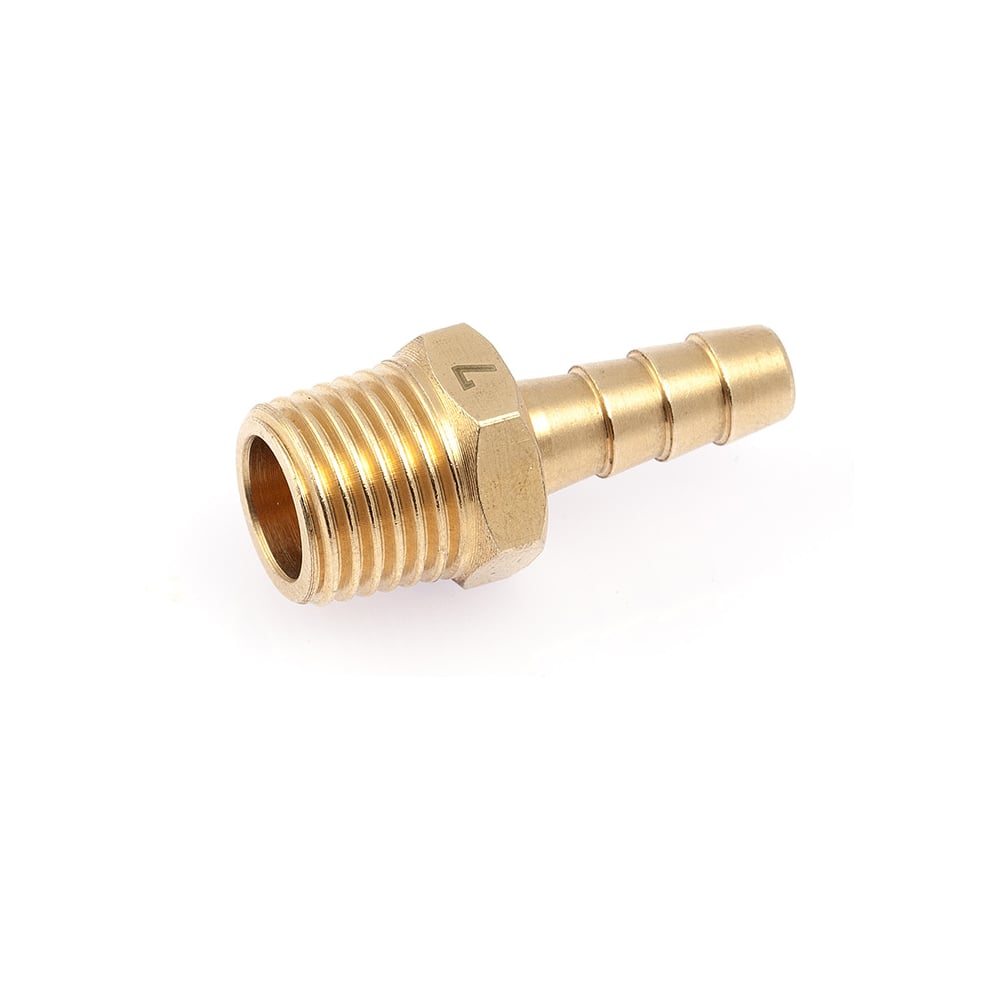 Изображение товара Латунный штуцер резьбовой 1/4"(M) ёлочка 7мм Дело Техники