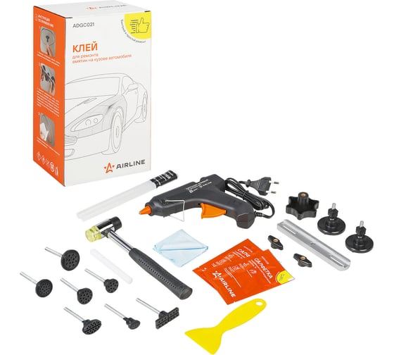 Изображение товара Клей для ремонта вмятин AIRLINE набор: клей полимер, 2 шт, салфетки с растворителем 4 шт, вспомогательные материалы ADGC021