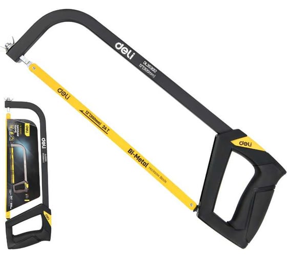 Изображение товара Ножовка по металлу, дереву, пластику DELI 300 мм DL353012 Black Edition (биметаллическое пильное полотно, прорезиненная рукоятка) 180103