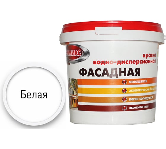 Изображение товара Фасадная краска для наружных работ по дереву Эммикс матовая, белая, 1,3 кг 4690417047239