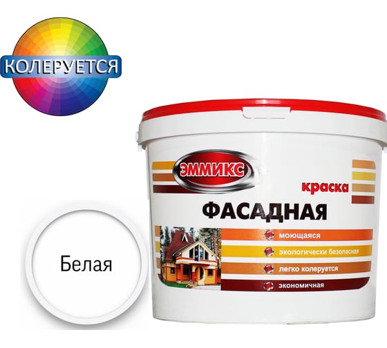 Изображение товара Фасадная краска для наружных работ по дереву Эммикс матовая, белая, 25 кг 4690417047277