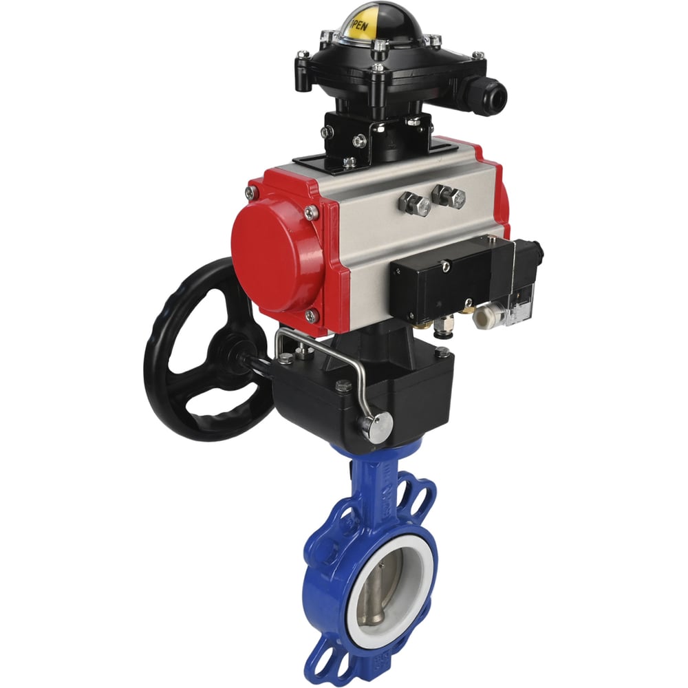 Изображение товара Затвор DN.ru WCB-316L-PTFE Ду250 Ру16 с пневмоприводом и дублером