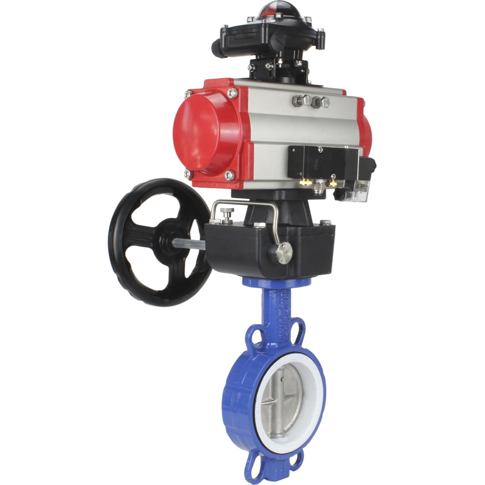 Изображение товара Затвор DN.ru WCB-316L-PTFE Ду40 Ру16 с пневмоприводом и распределителем