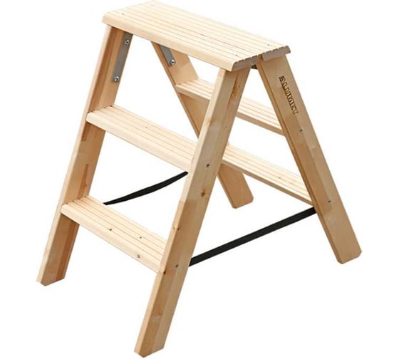 Изображение товара Стремянка деревянная двусторонняя Алюмет с широкими ступенями 2х3 ступеней Серия WDS3203