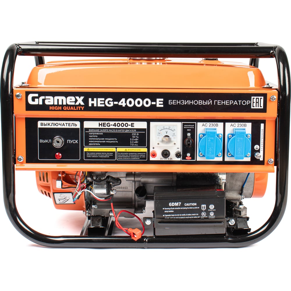 Изображение товара Генератор бензиновый GRAMEX HEG-4000-E 3.3 кВт, бак 15л, ручной и электростартер
