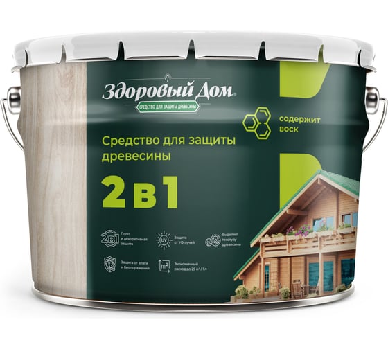 Изображение товара Деревозащитное средство Здоровый дом 2в1 Орегон, 9 л ЛА-00003958