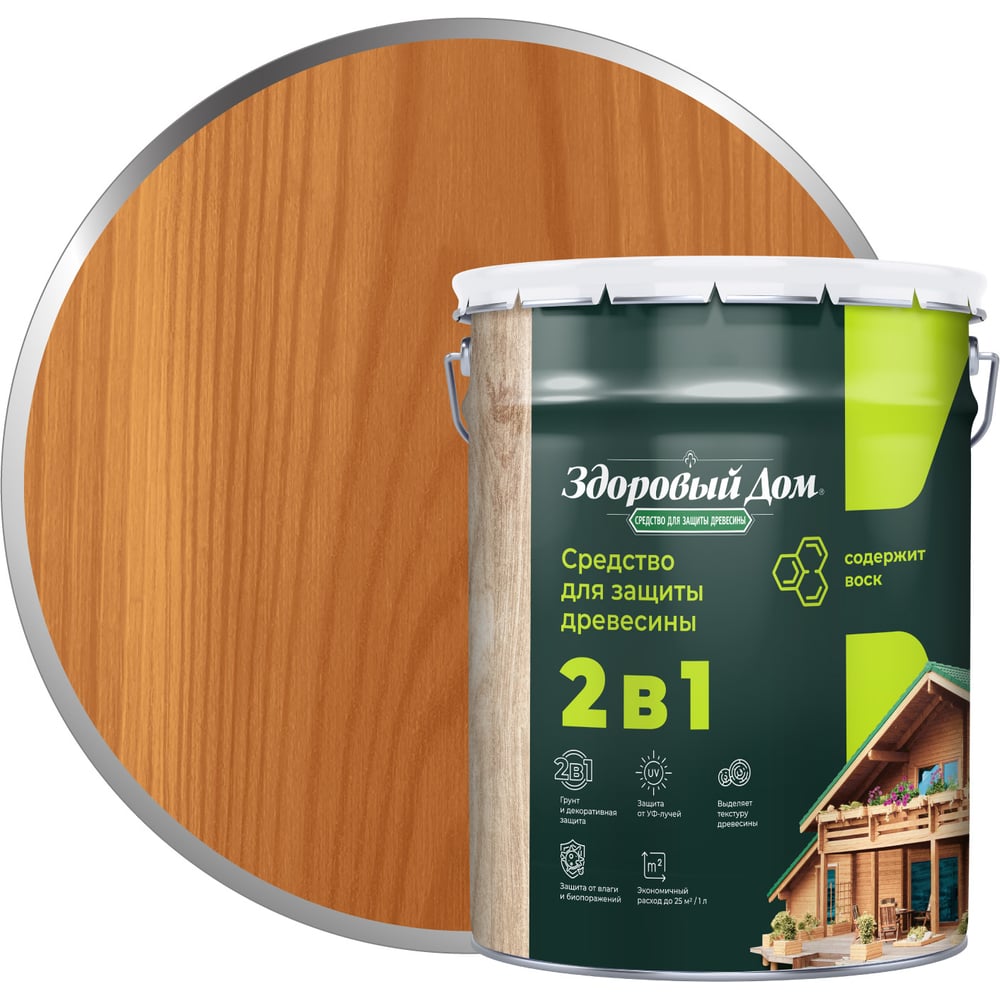 Изображение товара Деревозащитное средство Здоровый дом 2в1 Тик, 20 л