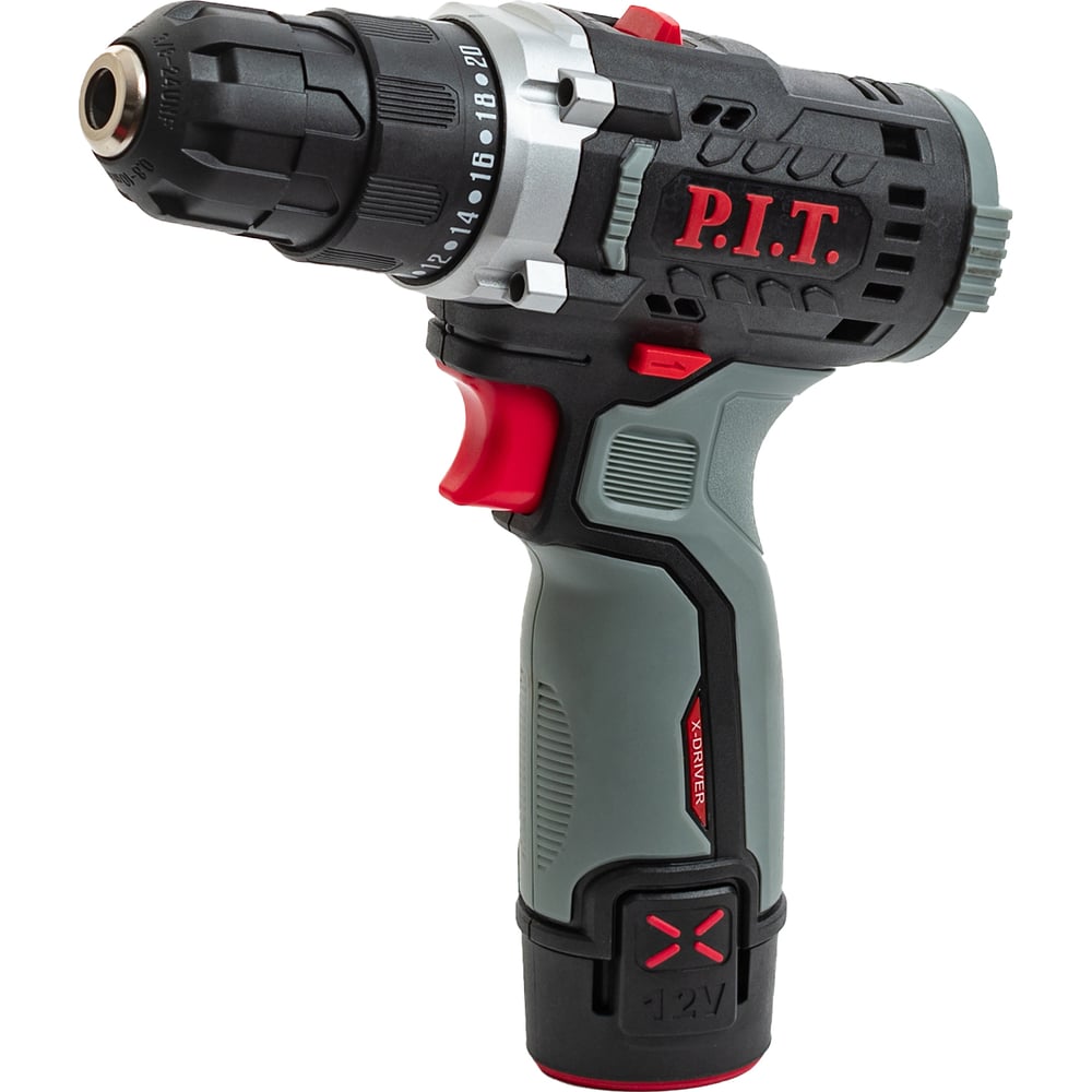 Изображение товара Дрель аккумуляторная P.I.T. X-DRIVER 12В, 22Нм, 10 мм, 2ск, 0-350/1350, 1x2,0Ач, ЗУ, коробка PBM12K-10A/1