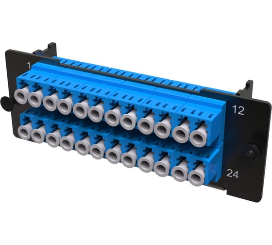 Изображение товара Адаптерная планка DKC с установленными 12xLC Duplex адаптерами aligned key цвет адаптера синий, OS2, 1 HU 1 шт RNAP12L1US