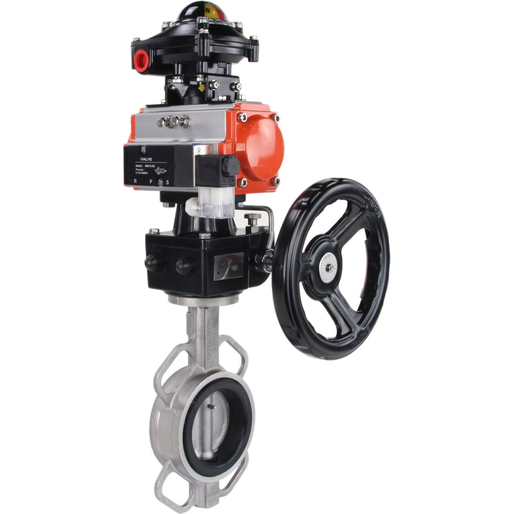 Изображение товара Затвор DN.ru 316L-316L-EPDM Ду150 Ру16 с пневмоприводом и пневмораспределителем