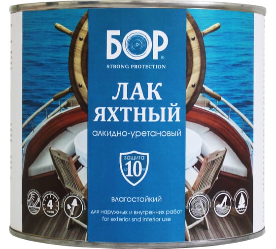Изображение товара Яхтный лак для дерева Бор бесцветный, глянцевый, 1,8 кг 4607023396897