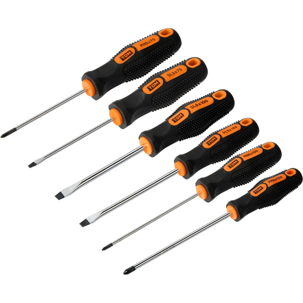 Изображение товара Набор отверток TDM ELECTRIC Алмаз 6 шт. SL и PH с держателем из CrV